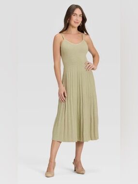 New A New Day Pleated Midi Sweater Dress In Light Green/Sage Size S